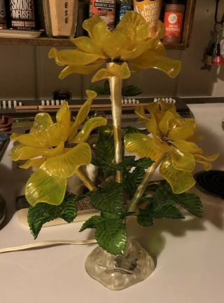 Vintage 1960’s Celluloid Yellow Flower Lamp,  Night Light Bulb Lamp,  Great Look