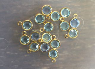 Vintage Gold Plate Swar Crystal Light Blue Crystal Round Charm Drops Findings