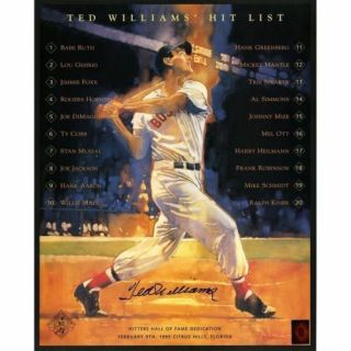 Ted Williams Signed 16x20 Boston Red Sox Hit List Photo Green Diamond (steiner)