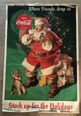 Life Size Vintage 1961 Coca Cola 4’x3’2””when Friends Drop In " Christmas Poster.