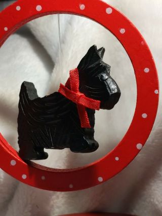 Wood Scottie Dog Red Black 2d Mobile Christmas Ornament Vintage Dept 56
