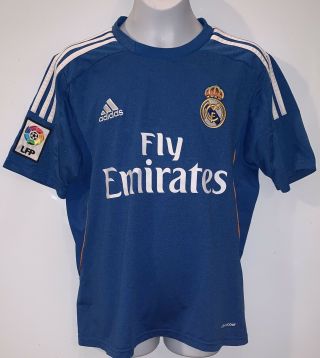 Real Madrid C.  F.  Blue Adidas Fly Emirates Soccer Jersey Youth Size Large L