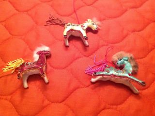 Vintage Boho Asian/chinese Satin Embroidered Pony Christmas Ornaments