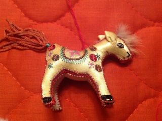 Vintage Boho Asian/Chinese Satin Embroidered Pony Christmas Ornaments 3