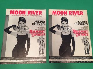 2x Moon River Sheet Music Breakfast At Tiffany’s Audrey Hepburn 1961 Vintage