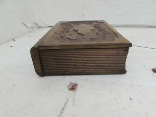 Vintage Wooden Carved Book Secret Drawer Games Box / Storage Box / Smoking Box