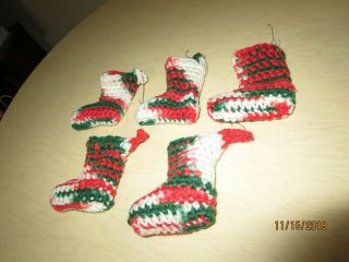 Vintage Handmade Crocheted Christmas Stocking Ornaments Set Of 5