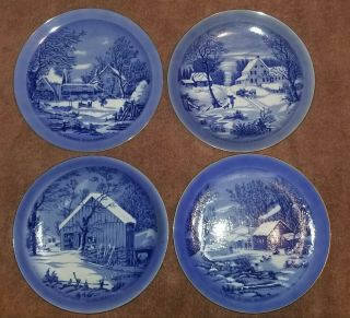 Currier & Ives " The Old Homestead In Winter " Vintage Display Plates Set Of 4