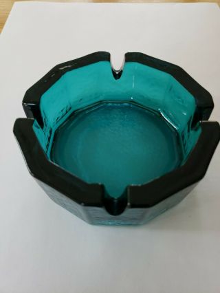 Vintage Teal Green Glass Ashtray.  12 Sided 1970 