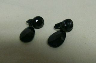 Vtg Lc Liz Claiborne Black On Black Faceted Drop Dangle Mourning Clip Earrings