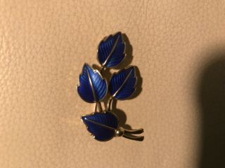Exquisite Vintage Sterling Silver Blue Enamel Leaf Pin/brooch By Jemax Denmark