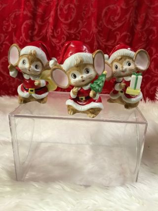 Vintage Homco 5405 Set Of 3 Christmas Mice Figurines - Collectible