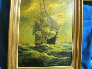 Vintage c.  1920 ' s Oil Painting Clippership in Rough Seas 