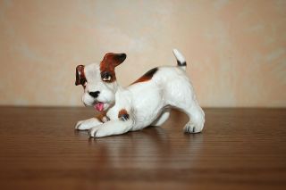 Vintage Lefton Fox Terrier Dog Figure Porcelain Playful Puppy