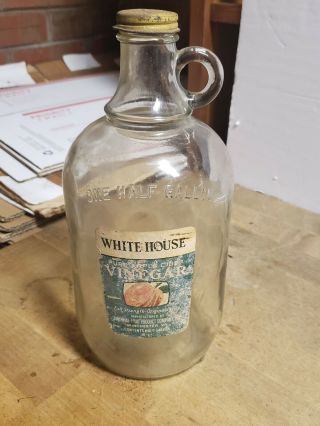 Vintage White House Apple Cider Vinegar One Half Gallon Jug Screw Top Circa 1926