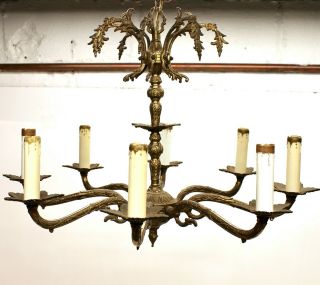 Vintage Antique Solid Brass Chandelier 8 Arm Lights Crystal Prisms Made In Spain