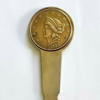 Vintage Kellogg & Co.  Letter Opener 1854 Liberty Head Coin Brass Dagger