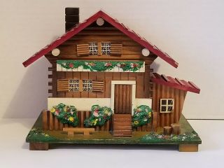 Vintage Wooden Chalet House Wind - Up Musical Jewelry Box Made In Japan