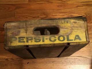 Vintage Yellow Pepsi Cola 24 Bottles Wood Soda Pop Slotted Crate Case 3