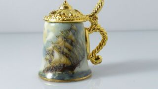 Vintage Tankard Stein Porcelain Thimble Clipper Ship Heirloom Editions Gold Lid