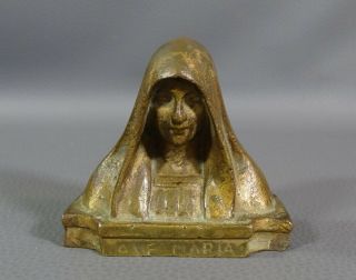 19c.  Antique Blessed Mother Virgin Mary Madonna Bronze Bust Figurine Ave Maria