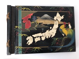 Vintage 1950s Korean Japanese Asian Lacquer Photo Album Scrapbook,  Hand Painted
