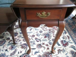 Pair Vintage Hammary Cherry Drop Leaf End Tables Queen Anne Legs Classic