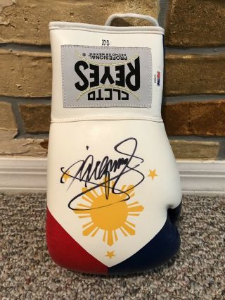 Manny Pacquiao Signed Auto Philippine Flag Cleto Reyes R Boxing Glove Psa Proof