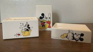 Vintage Mickey Mouse Bathroom Set - Toothbrush Holder,  Soap Tray,  Cup Dispenser