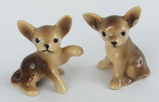 Vintage Miniature Hand Painted Pottery Chihuahua Dog Pair Figurine Set - Cute