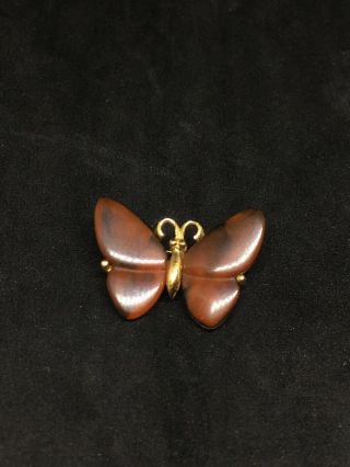 Vintage Crown Trifari Butterfly Brooch Pin Brown Gold Tone O27