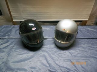2 Rare Vtg 1982 Bell Star Motorcycle Helmet Silver & Black Full Face 7 1/4