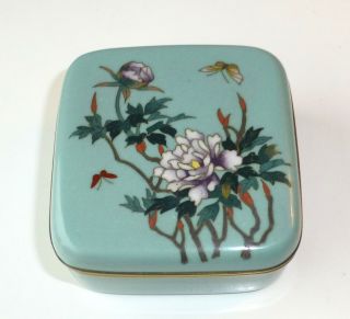 Antique Meiji Japanese Cloisonne Box Small 2 - 5/8 " Fine Butterfly & Peony Flower