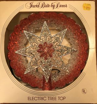 Vintage Christmas Silver/pink Star Lighted Tree Topper Jewel Brite Box