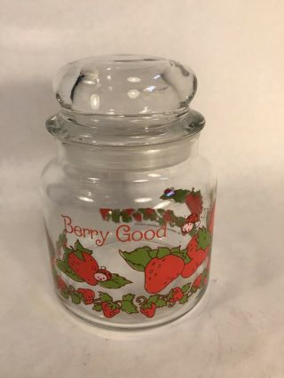 Vintage Strawberry Shortcake Anchor Hocking Canister Glass Jar Berry Good