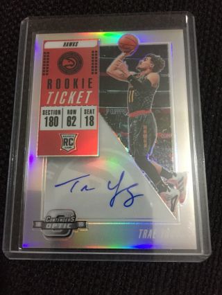2018 - 19 Panini Contenders Optic 124 Trae Young Rookie Ticket Auto Autograph