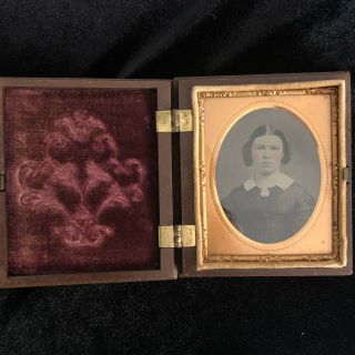 Antique Tintype Photo Of Young Girl Brown Case