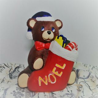 Vintage Christmas Light Up Brown Bear Noel Ceramic 1980s Decor Figurine 10 "