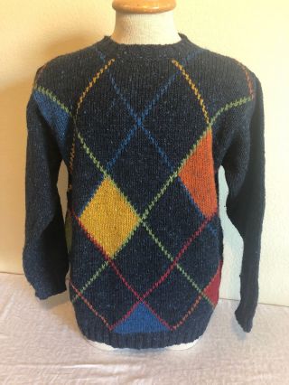 Vtg Heritage Handcrafted In Ireland Pure Wool Argyle Plaid Sweater Mens Sz M