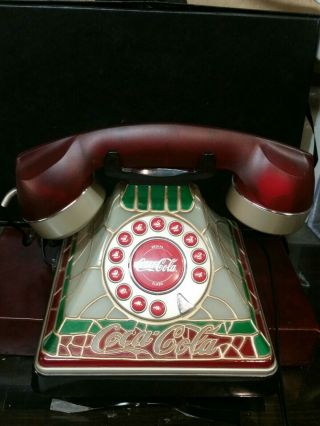 Coca Cola Coke Desk Telephone Lights Up Vintage Stained Glass Look,  Plastic.