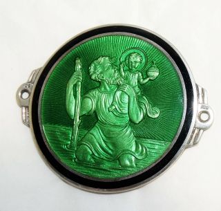 Antique St Christopher Badge 800 Silver Green Guilloche Enamel Repurpose Jewelry
