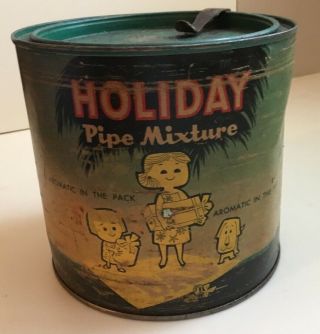 Rare Vintage Holiday Pipe Mixture For Dad Tobacco Tin W/lid