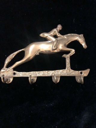 Vintage Brass Horse And Jockey Steeplechase Key Holder Wall Hanger