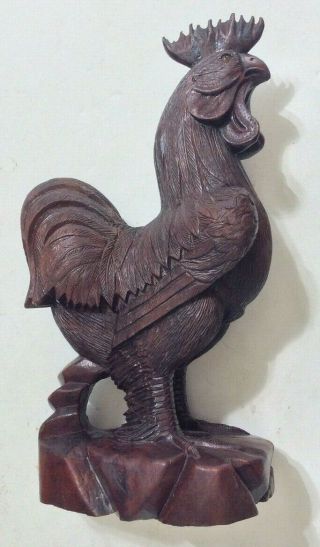 Marked 19th Century Chinese Hand Carved Wood Chicken/rooster With Glass Eyes