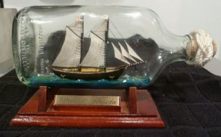 Vintage Ship In A Bottle Schooner Florida Sailing Vessel Nautical Wooden Stand
