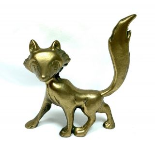 Small Brass Metal Fox Animal Figure Figurine Sculpture Vintage Old Decor Statue