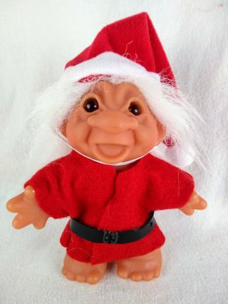 1986 Vintage Thomas Dam Troll.  Open Mouth.  Christmas Red Felt Outfit And Hat