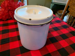Vtg Black & White Enamelware Canister Country Farmhouse Kitchen Collectible @@
