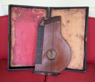 Antique 1890s concert guitar ZITHER harp with case - W.  Bock - Nurnberg,  Germany 3