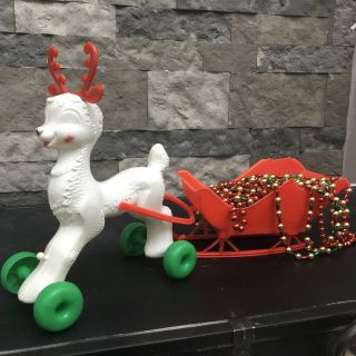 Vintage Empire Blow Mold Plastic Santa Sleigh Reindeer Christmas Decor Beads